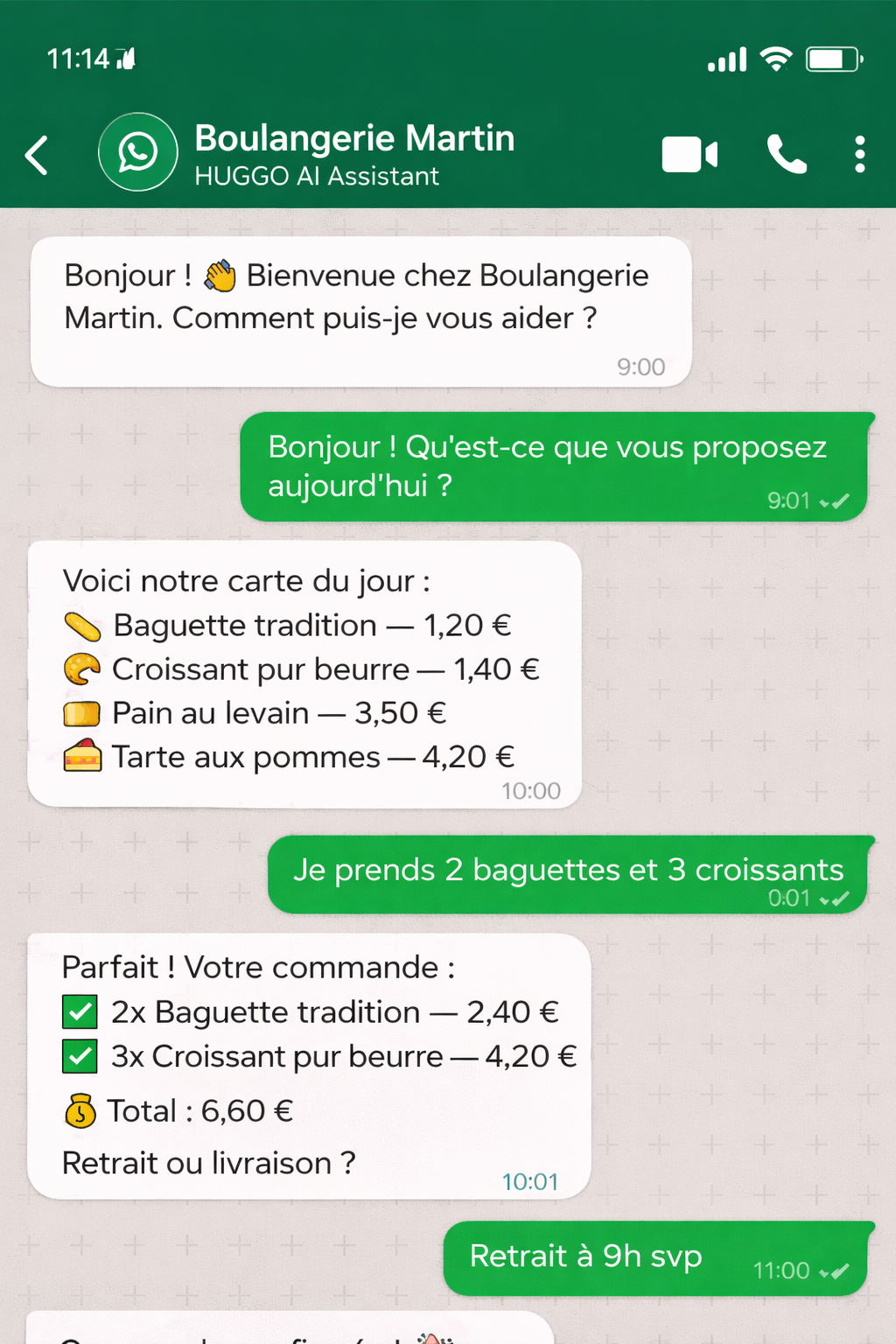 Conversation WhatsApp HUGGO